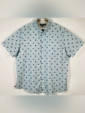 Mizzen Main Leeward Shirt Men XL Classic Light Blue Floral Star Dot Short Sleeve